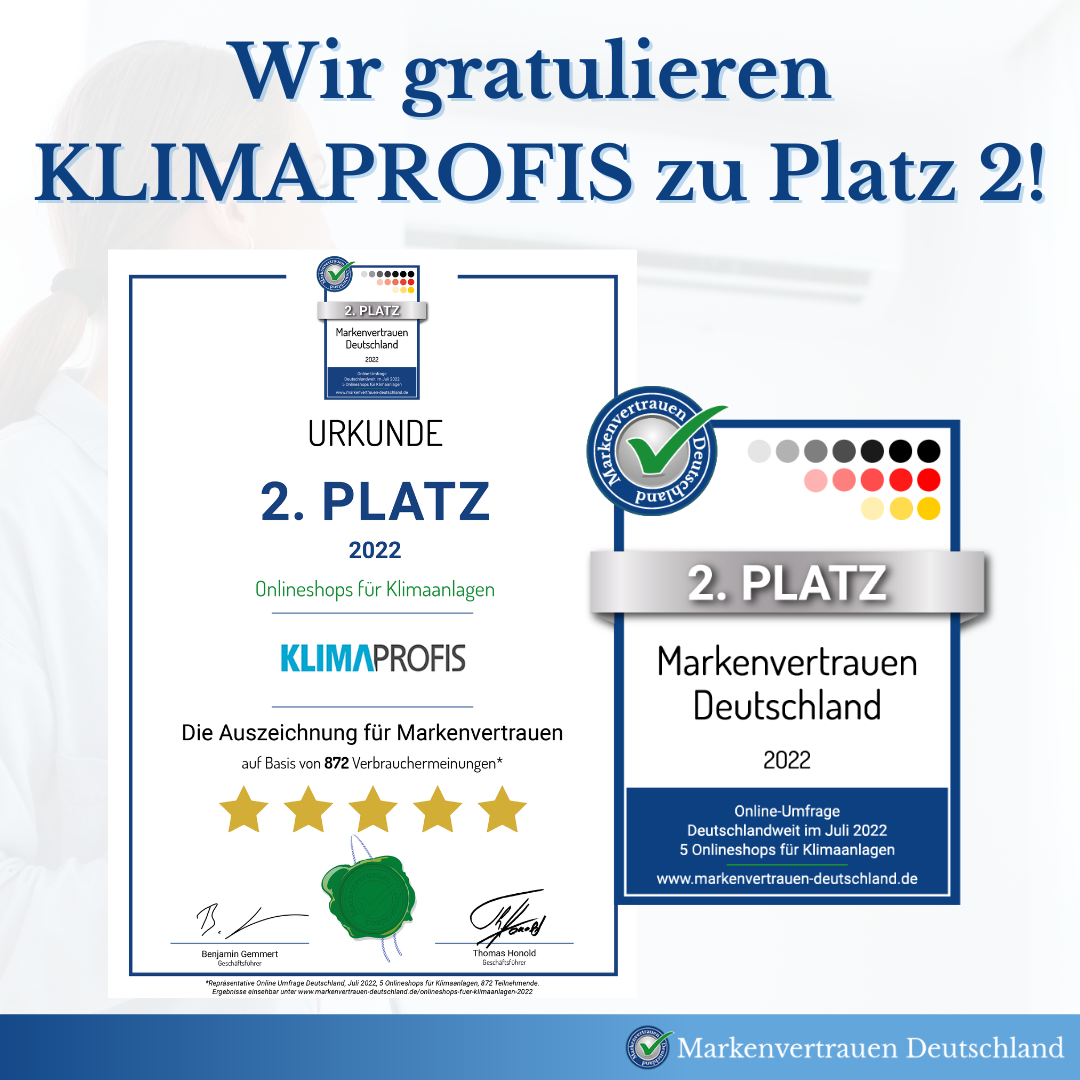 Die Auszeichnung für Markenvertrauen Deutschland – Platz 2 für Klimaprofis.com